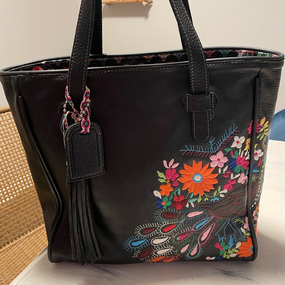 Consuela Classic Tote-Black Peacock Embroidered
